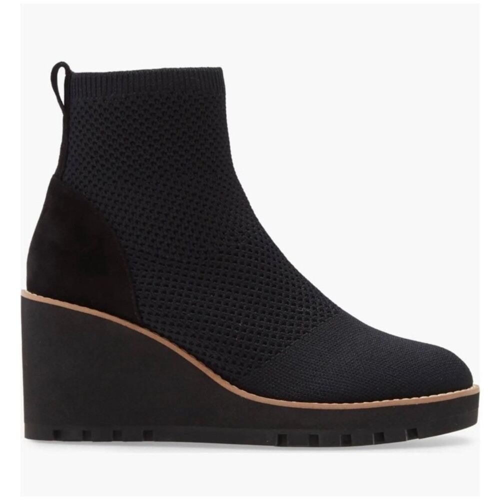 Eileen Fisher Quill Stretch Knit Wedge Booties in Black Size 7.5